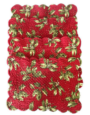 C&F Home Rectangular Quilted Reversible Placemats Holly Red Set of 4 ESTATE SALE